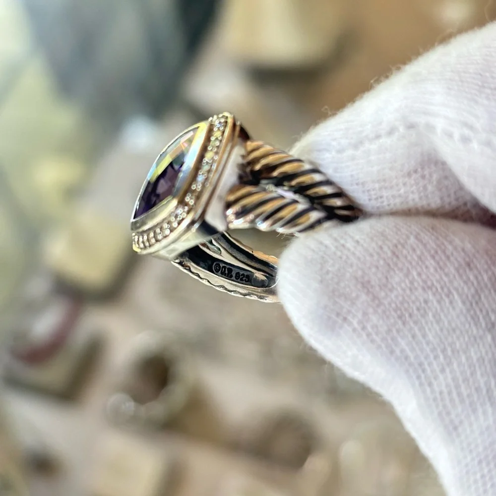 David Yurman 11mm Albion Ring with Amethyst & Diamonds 7